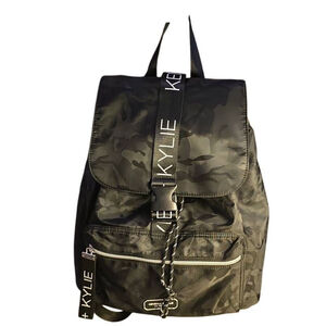 Kendall & Kylie Poly Vinyl Black Backpack. Zippered Front, Drawstring Closure, S